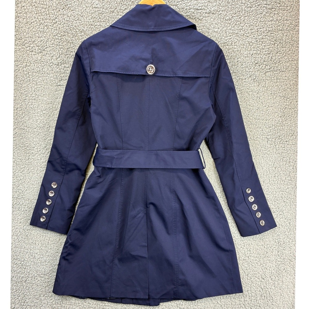 New York & Company Trench Coat Double Breasted Womens Medium Navy Belted - Picture 12 of 15